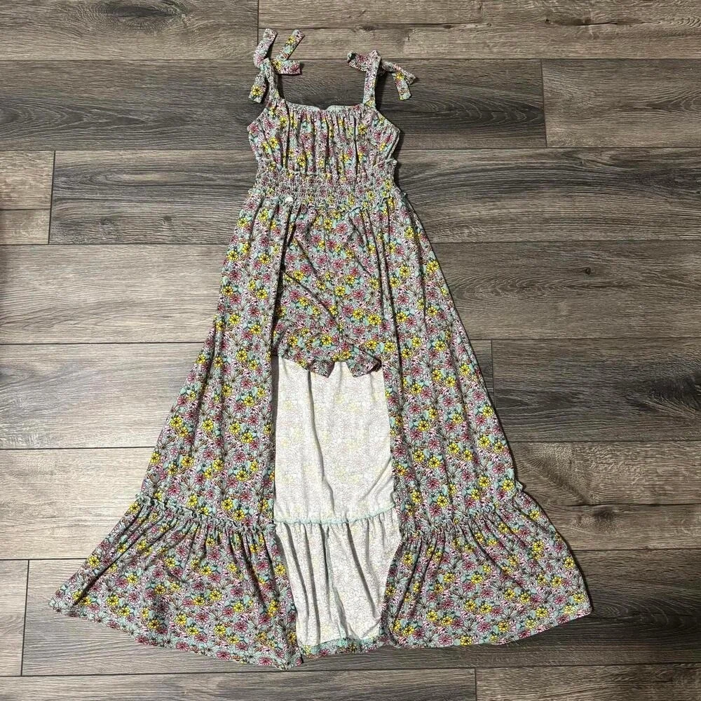 Rare Editions Floral High Low Maxi Skirt Romper Multicolor Size 10 Boho Summer